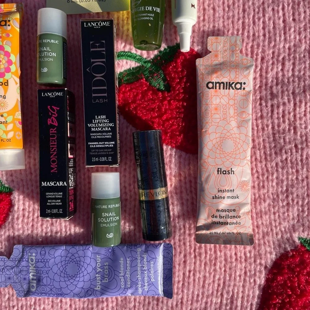 11 travel sized make up and skincare items + 1 regular sized make up item